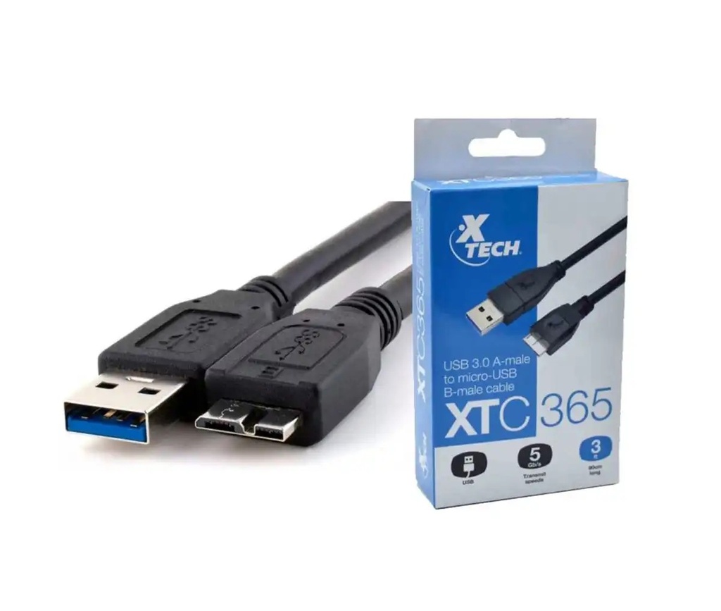 [XTC-365] Xtech - XTC-365 - Data cable - USB to Micro USB 3.0 - 91 cm - Black - 3ft for hard drives