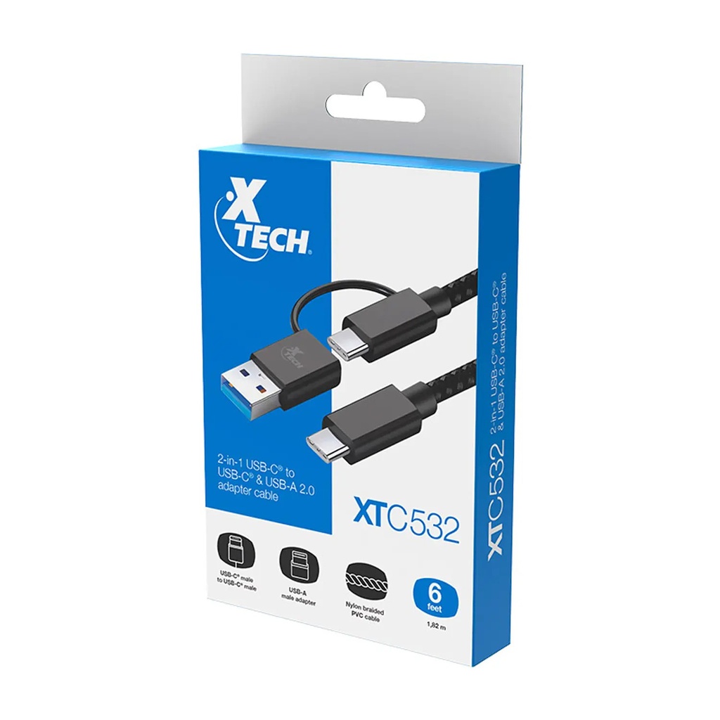 [XTC-532] Xtech - USB cable - USB-C USB-A - USB Type C - 1.82 m - 2 in one braided XTC-532
