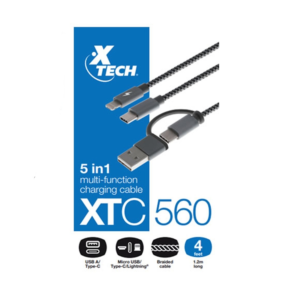 [XTC-560] Xtech - USB cable - USB Type A or C - Micro USB or Lightning and USB type C - 1.2 m - only chargingXTC-560