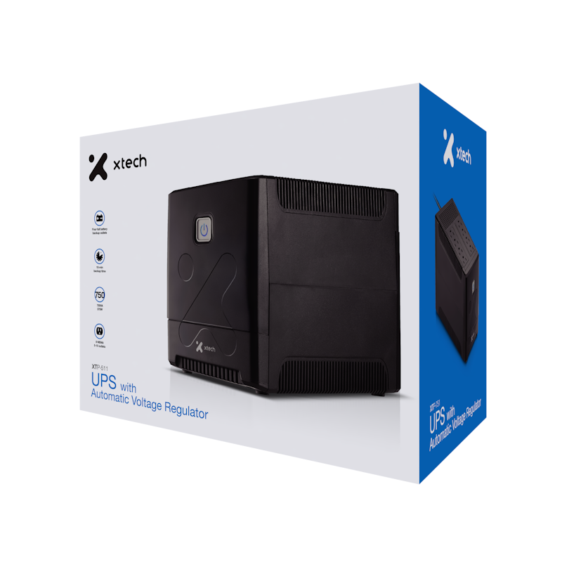 [UI150XTK03] Xtech - Battery backup - Line interactive - 375 Watt - 750 VA - AC 110/120 V - 8 outlets XTP-751