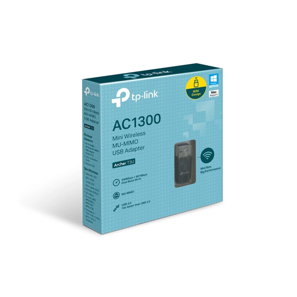 [ARCHERT3U] ADAPTADOR DE RED USB TP-LINK ARCHER T3U MINI AC1300 DUAL BAND 867MBPS A 5GHZ + 400MBPS A 2.4GHZ/USB