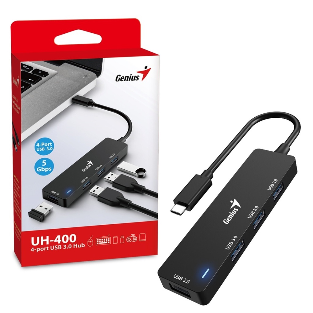 [31240002400] HUB GENIUS UH-400 USB TIPO-C A 4 PUERTOS USB-A 3.0 /WIN 8/10/11 /MAC OS 13.5 /ANDROID OS /APPLE IO