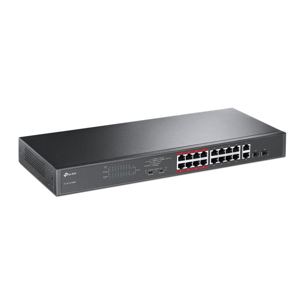 SWITCHES/TPLINK TL-SL1218MP/ 16 PUERTOS 10-100 MNBPS /2 PUERTOS GIGABITS POE/ CARCASA METAL