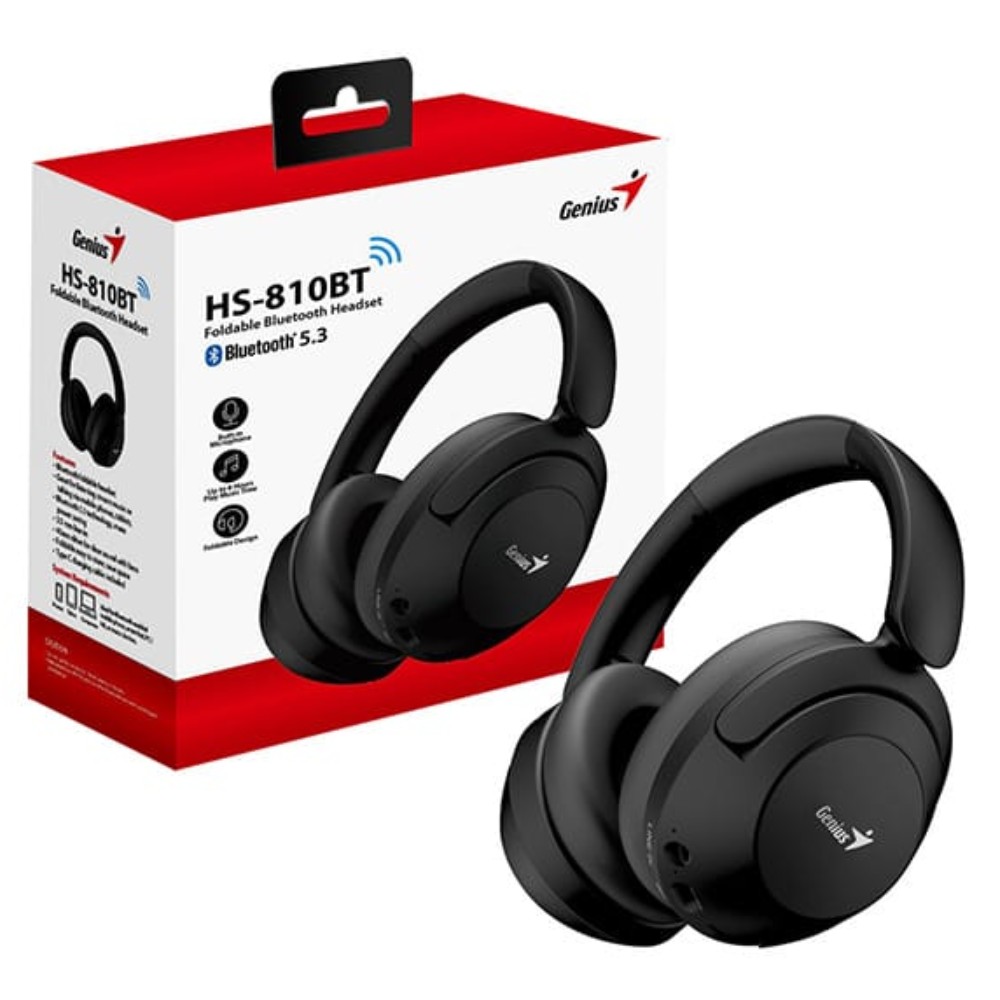 HEADSETS/GENIUS WIRELESS HS-810BT COLOR NEGRO /PLEGABLE /BT5.0 /CON MIC /TITP-C /RECARGABLE