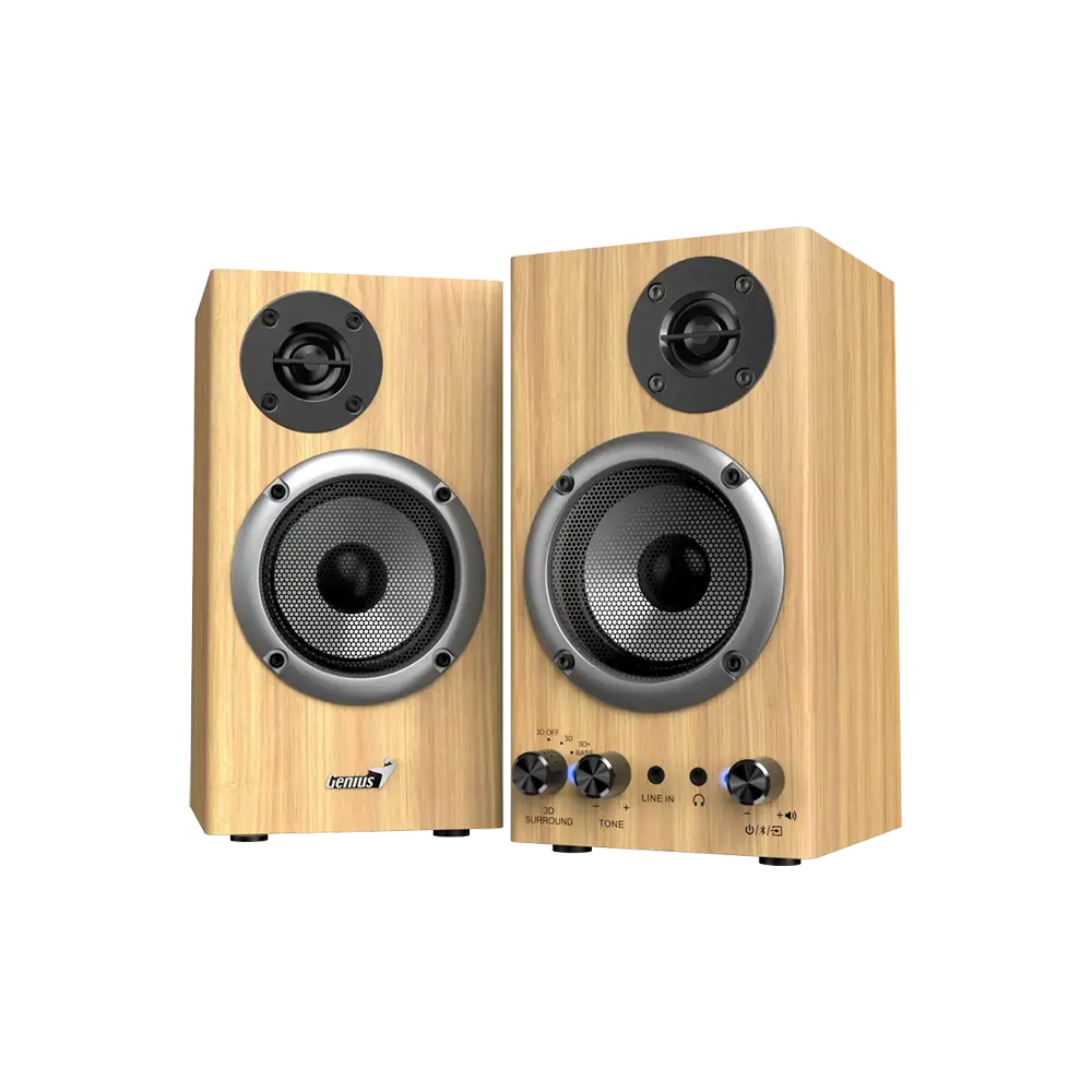 [31730054402] PARLANTE GENIUS/SP-HF520BT 2.0 COLOR MADERA /BT 5.3 /RMS 20W /SONIDO ENVOLVENTE 3D /FUENTE 120-24