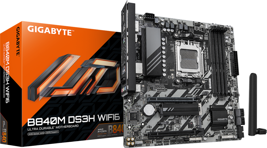 [B840MD3HPWIFI6E] MAINBOARD GIGABYTE/B840M DS3HP WIFI 6E BT 5.3 MICRO ATX AM5 SERIES 7000 8000 9000 DDR5