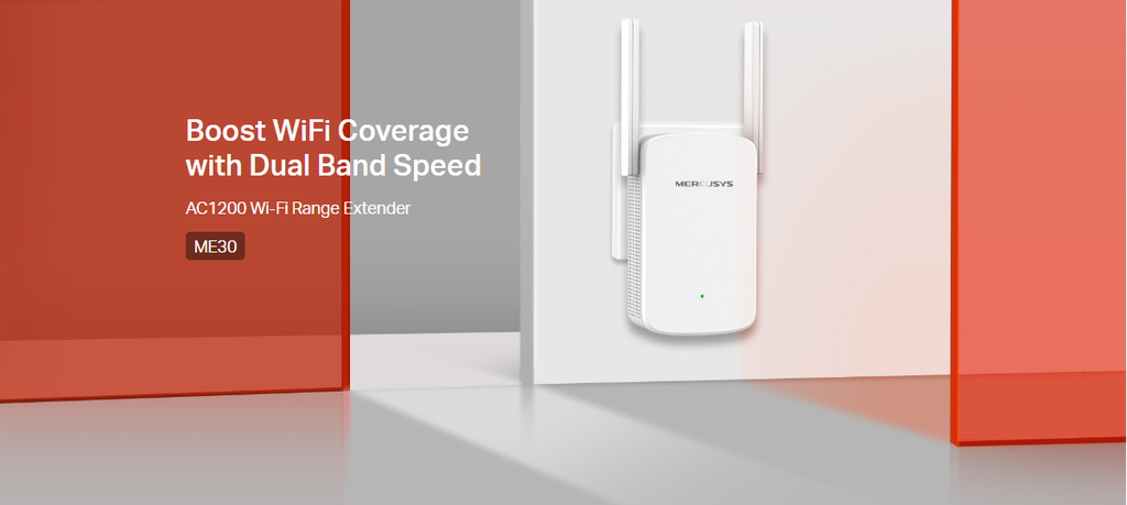[ADAMERME30] EXTENSOR DE RED MERCUSYS ME30 WI-FI AC1200 DUAL BAND 1X RJ45 100MB-S WHITE