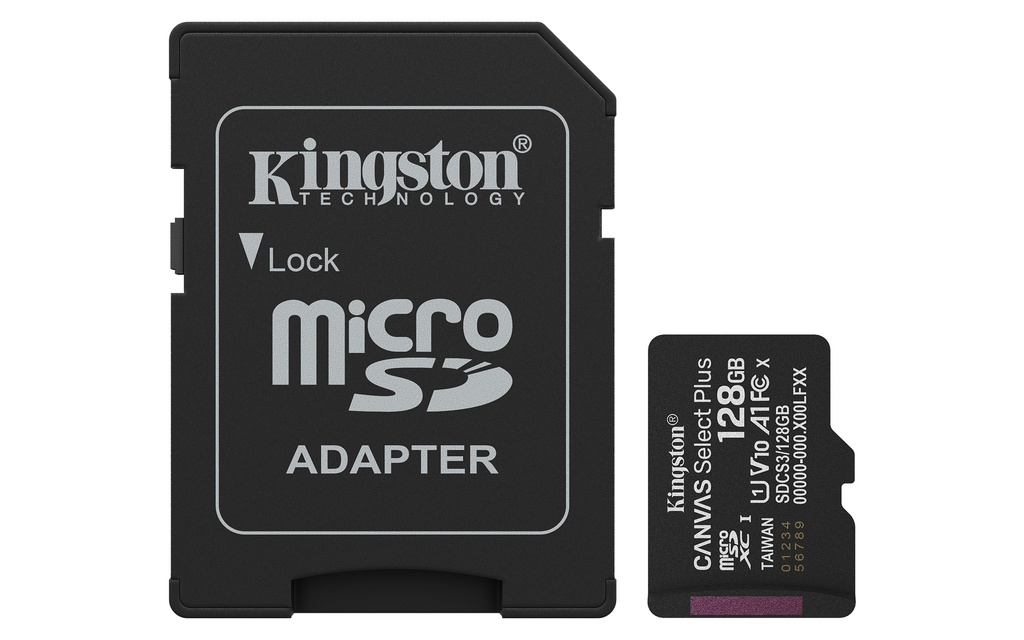 MICRO-SD SDCS3 KINGSTON 128GB CANVAS Select Plus Gen3 100MB-s with Adapter