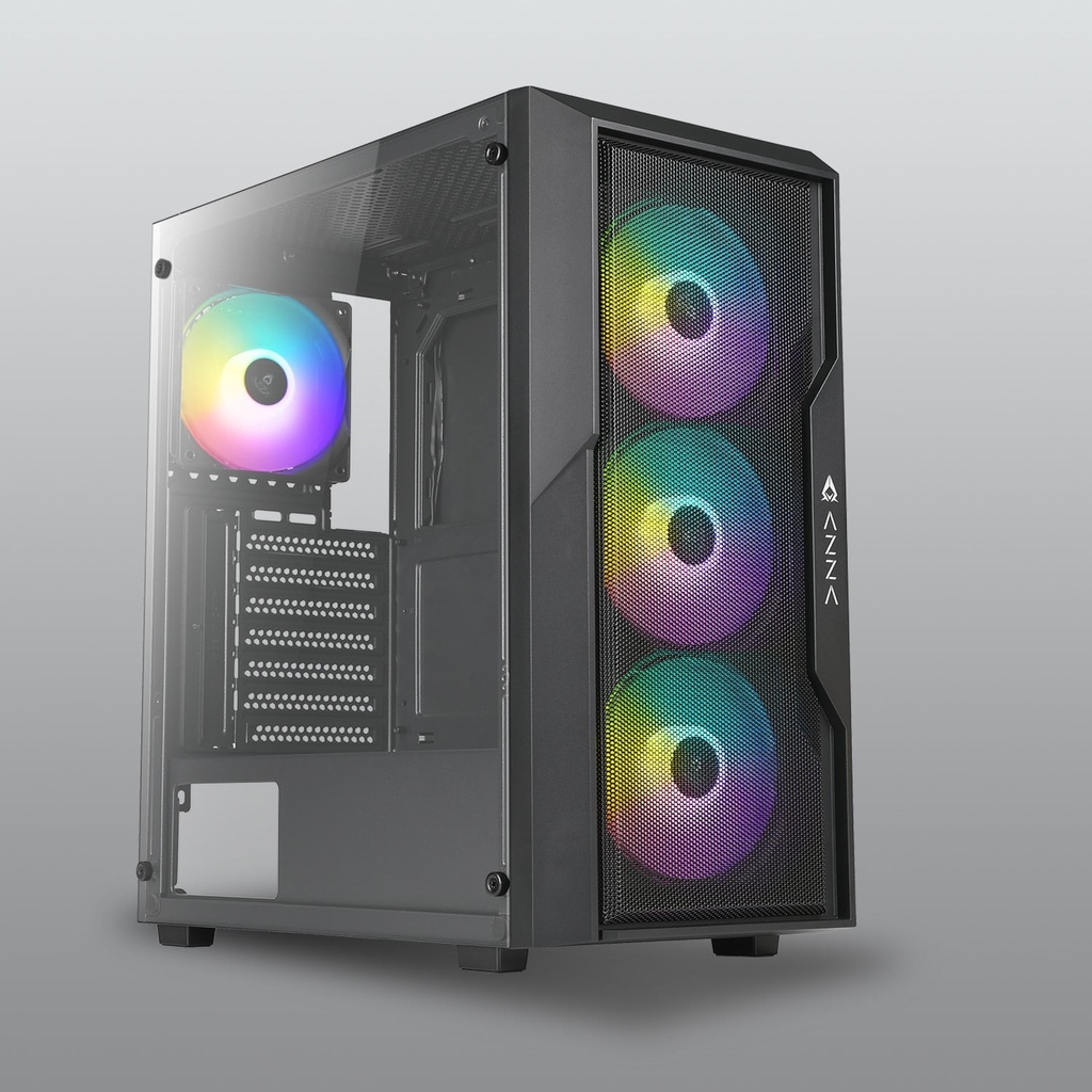 CASE AZZA FIGTHER AZ-290 Gaming Vidrio-Templado 7Slots 4 Ven. 2USB2.0 USB-3.0 RGB Mid Tower Black