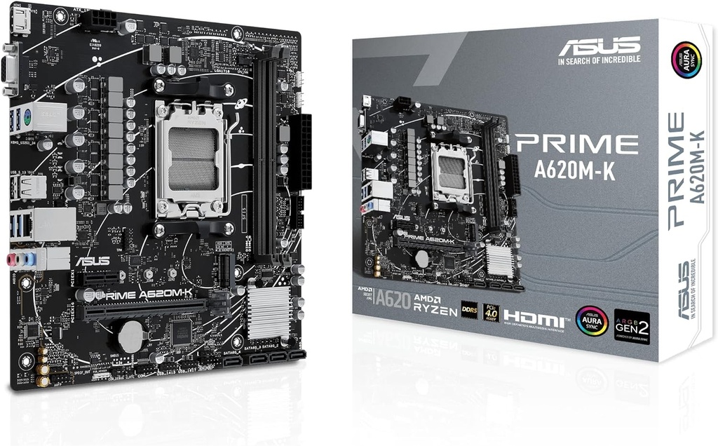 MBO ASUS PRIME A620M-K AMD AM5 RYZEN 7000 2XDDR5-5200 VGA HDMI M.2 6USB PCIE4.0 MICRO-ATX