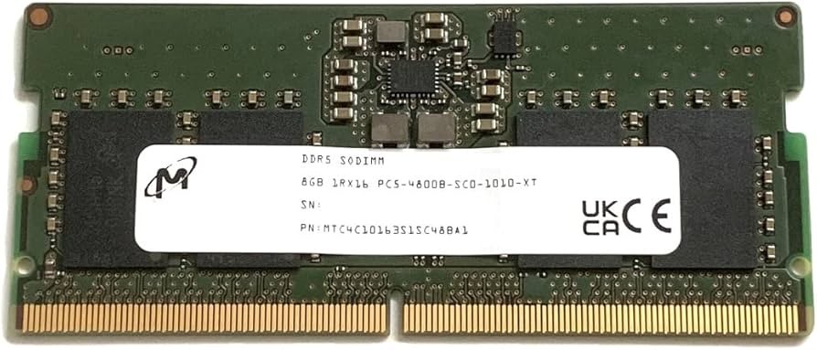 [DIMMICMTC4C1016] SO-DIMM MICRON 8GB DDR5-4800Mhz PC5-38400 1RX16 CL40 1.1V 262-Pin