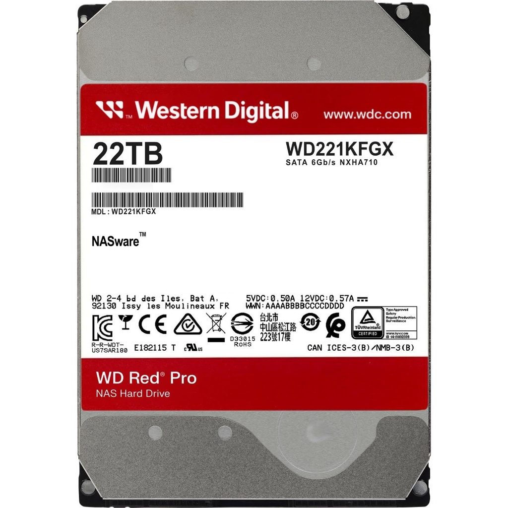 [HDDWDIWD221KFGX] DISCO DURO WESTERN DIGITAL Red Pro 22TB NAS 7200RPM SATA 6Gb-S 512MB-Cache 3.5INC.