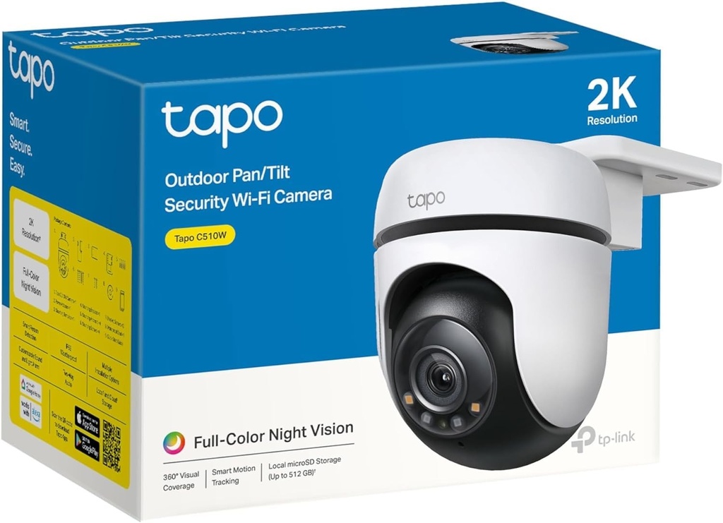 [CAMTPLTAPOC510W] CAMARA TP-LINK TAPO C510W TIPO PT INT-EXT 3MP 2K VISIÓN 360° COLOR WI-FI BIDIRECIONAL 512GB IP66