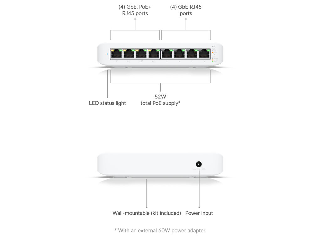 [USW-Lite-8-POE] UBIQUITI UniFi Low-cost Desktop 8Port Gigabit Switch