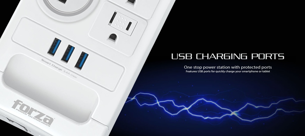 [FSP-1011USBW] Forza - Surge protector - AC 110/220 V - 11 Tomas de Corriente - NEMA 3USB 5ft WH