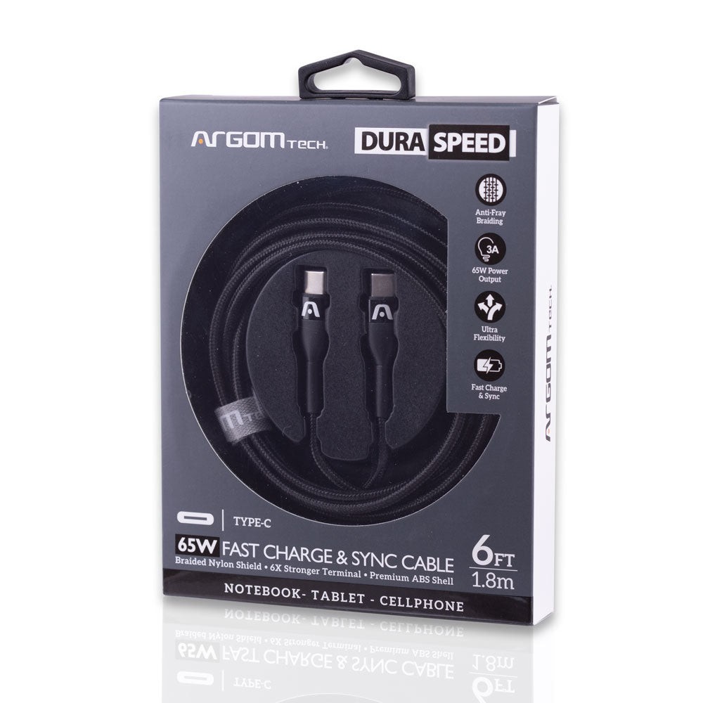 [CABARGCB-0047BK] CABLE ARGOM CB-0047BK TYPE-C TO TYPE-C 65 W NYLON 1.8M BLACK