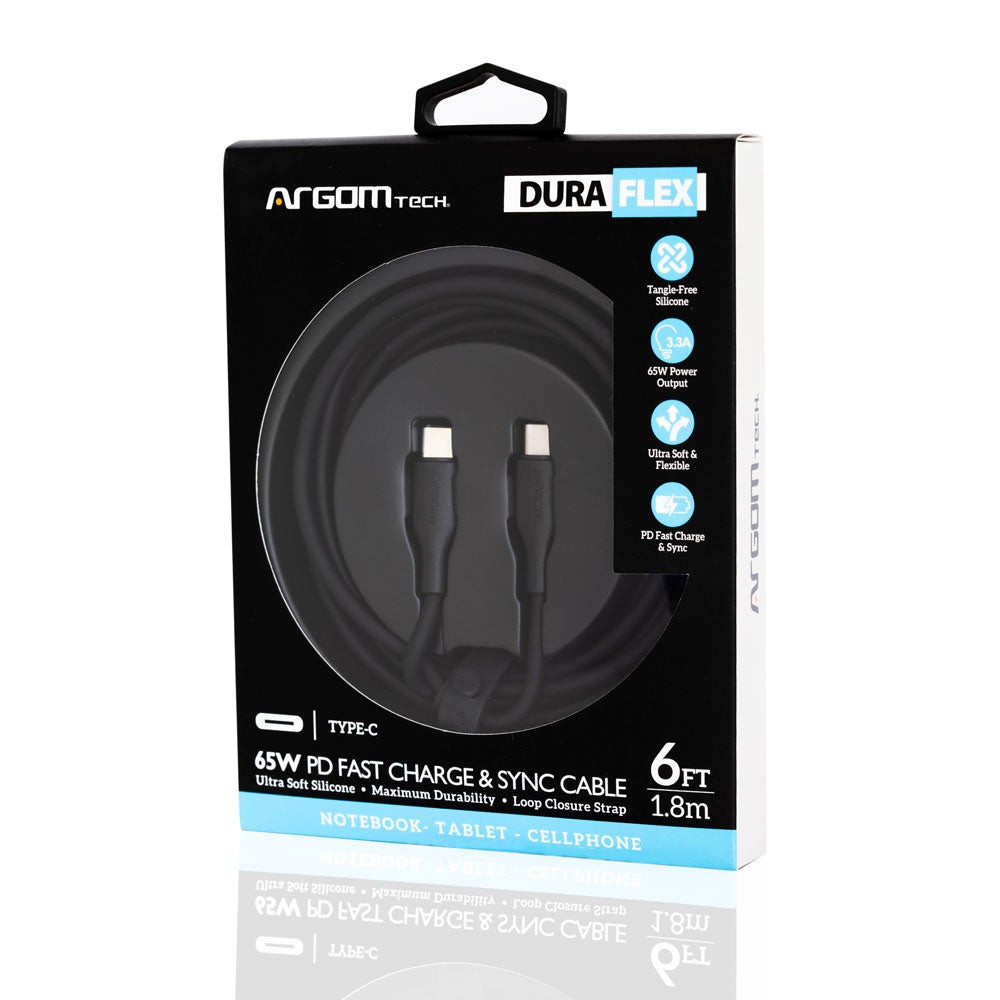 [CABARGCB0070BLK] CABLE ARGOM DE SILICONA TYPE C TO TYPE C 65W 1.8MTS DURA FLEX BLACK