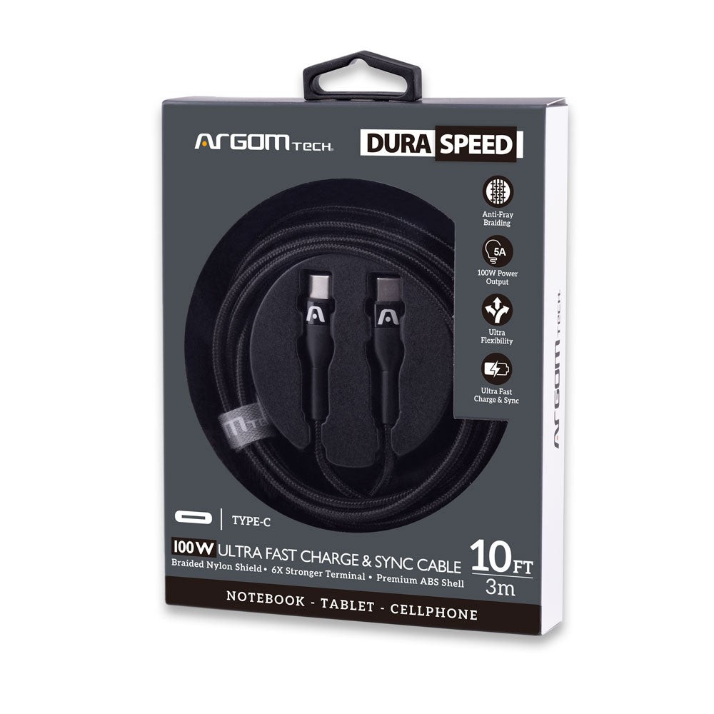 [CABARGCB-0050BK] CABLE ARGOM CB-0050BK TYPE-C TO TYPE-C 100W NYLON BRAIDED DURA SPEED 3.0M BLACK