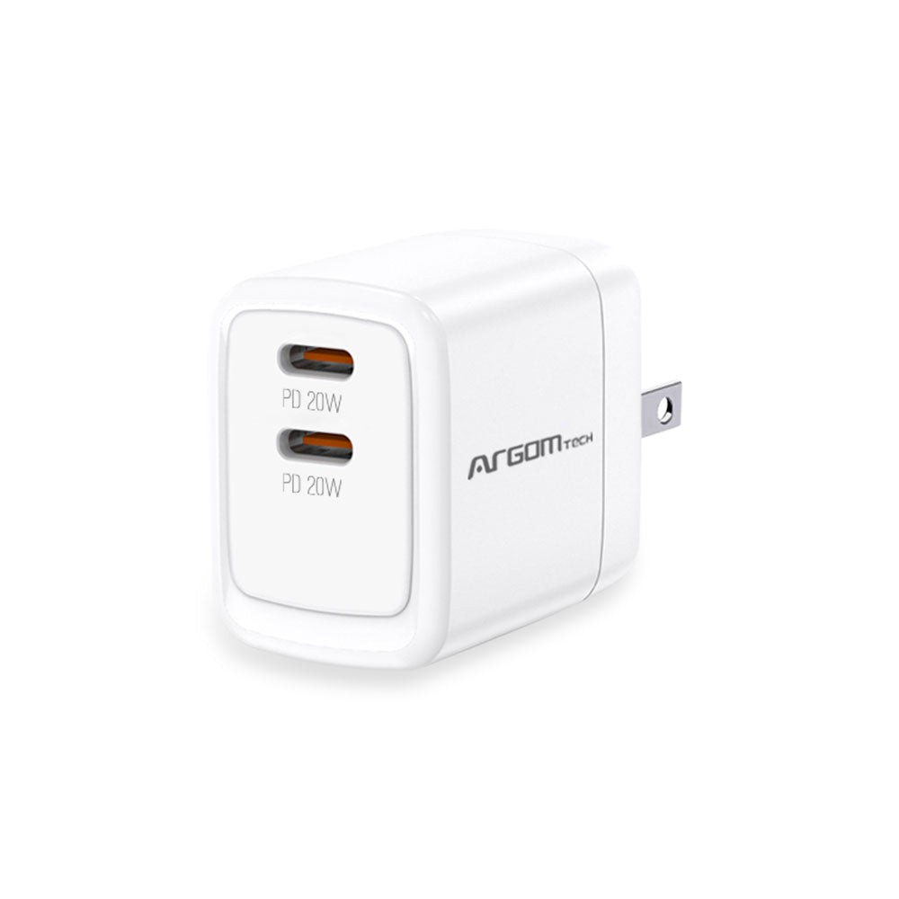 [ACCARGAC-0132WT] WALL CHARGER DUAL ARGOM 40W CARGA RAPIDA 2 CONT. TYPE-C BLANCO