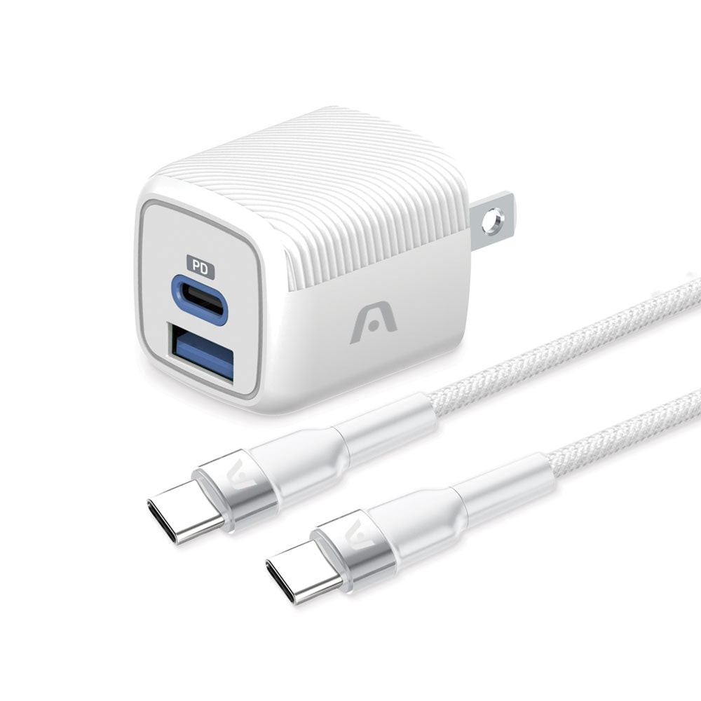 [ACCARGAC-0155WT] WALL CHARGER DUAL ARGOM VOLTA P40 FAST CHARGE 2 CONT. TYPE-C USB-A W-CABLE BLANCO