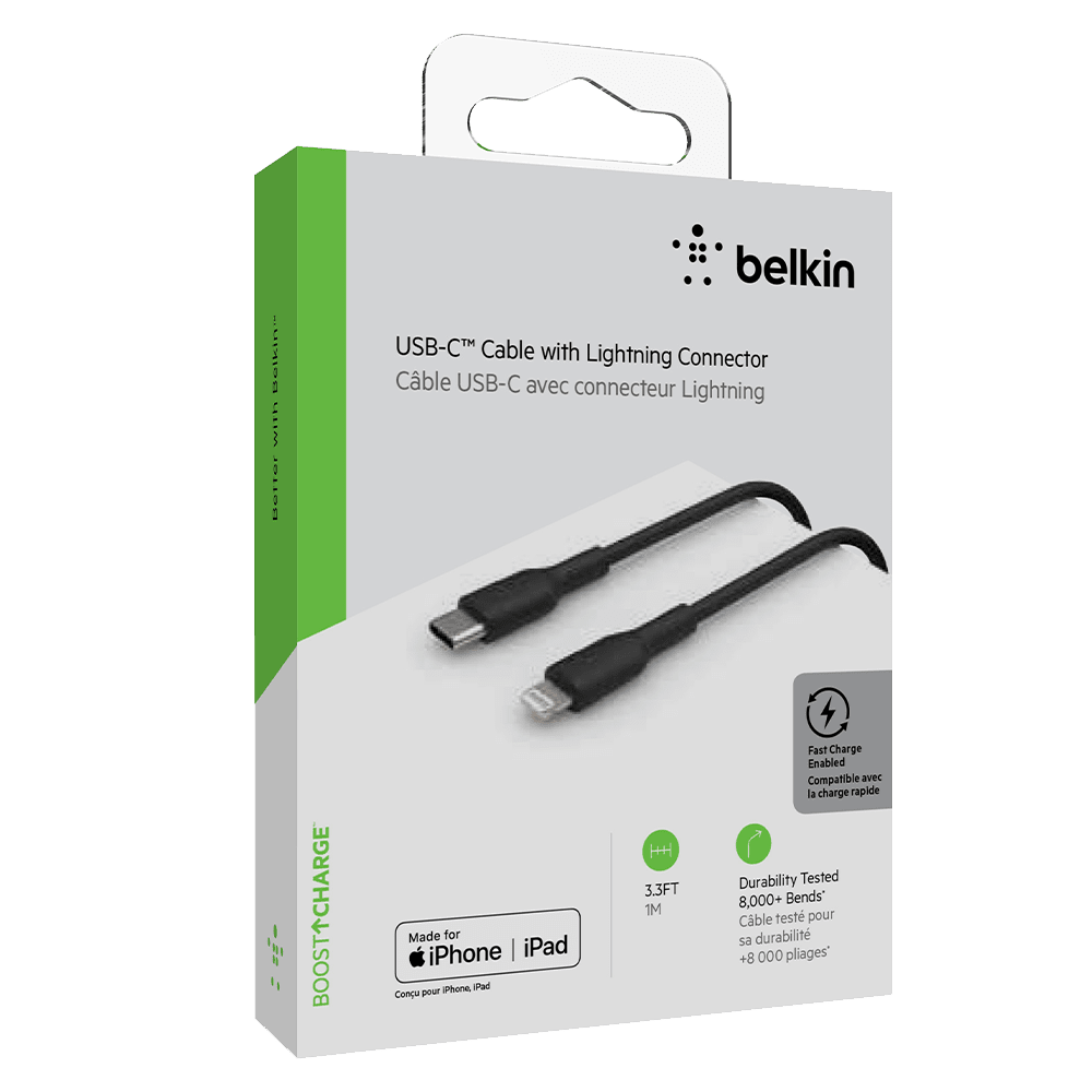 [CAA003bt1MBK] Belkin BoostCharge - Cable Lightning - 24 pin USB-C macho a Lightning macho - 1 m - negro