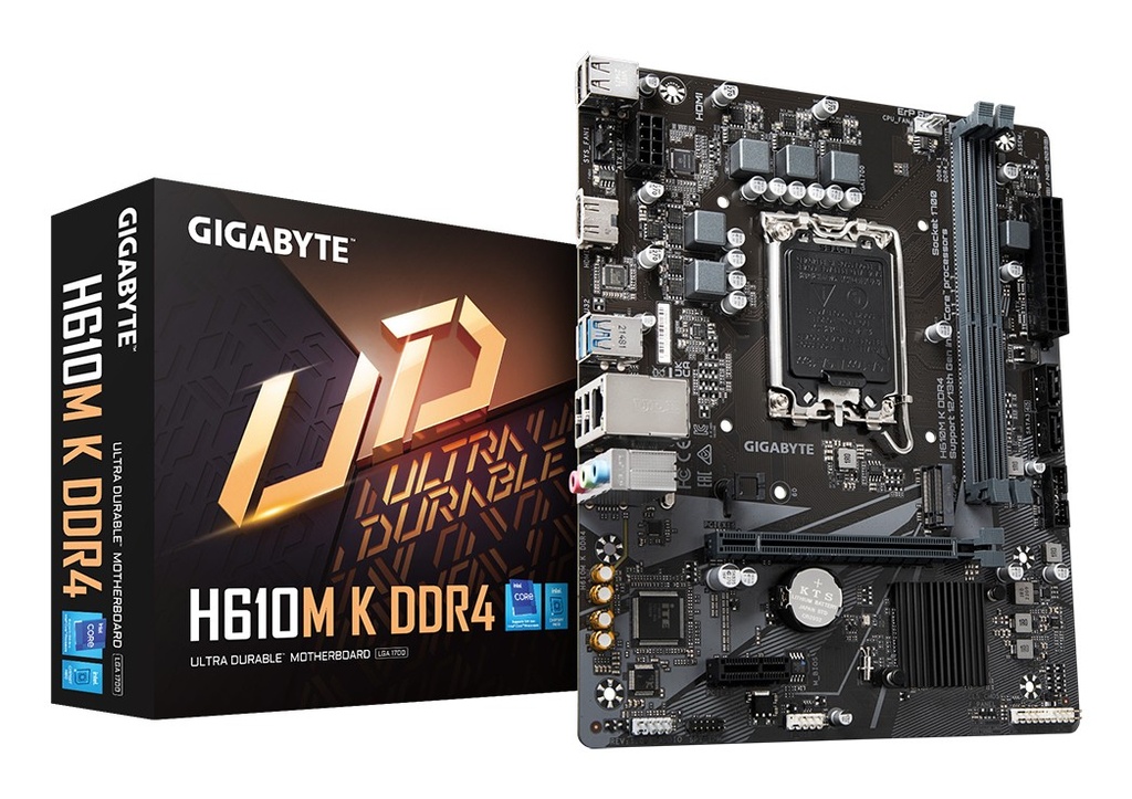 Gigabyte H610M K DDR4 - 1.0 - placa base - micro ATX - Socket LGA1700 - H610 Chipset - USB 3.2 Gen 1 - Gigabit LAN