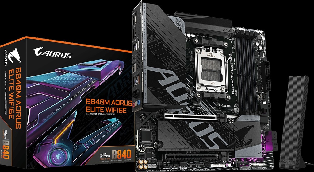 Gigabyte - Motherboard - Micro ATX - Socket AM5 - AMD B840 - para Ryzen 7 / para Ryzen 9 - AMD Radeon