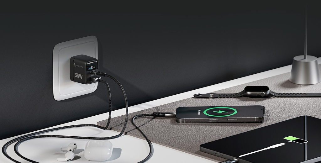 Klip Xtreme - Power converter / charger - 35 Watt - 24 pin USB-C / 9 pin USB Type A