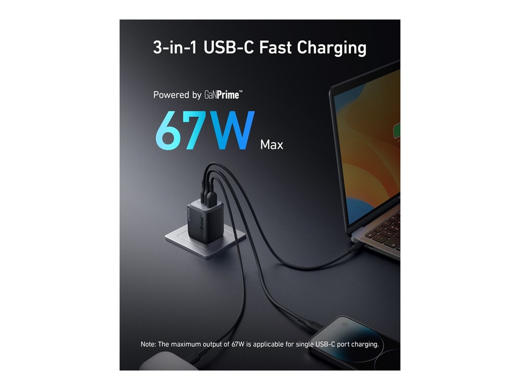 "Anker - Battery charger - Lithium - For Universal - Prime 67W GaN Wall Charger (3"