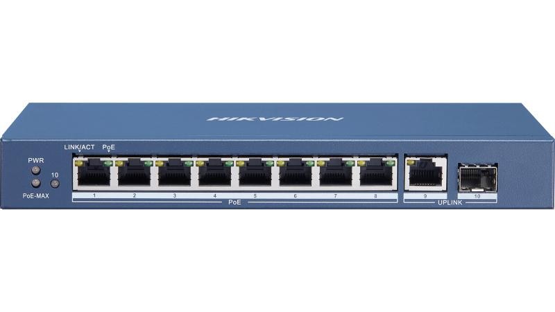 [DS-3E0510P-E/M] SWITCH POE 8 CH 10/100/1000MB + 1 10/100/1000MB + 1 FIBRA GIGABITE 58W