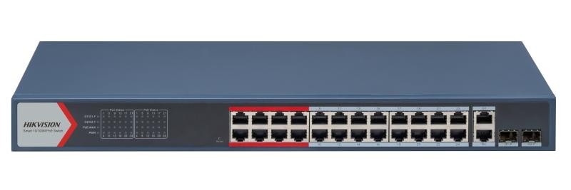 [DS-3E1326P-EI] SWITCH POE 24 CH 10/100MB + 2 10/100/1000MB + 2 FIBRA GIGABITE 370W ADMINISTRABLE