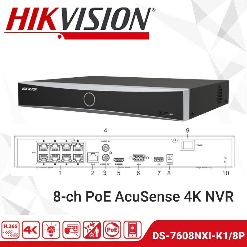 [DS-7608NXI-K1] NVR 8CH CAPACIDAD 80MB 1HDD ACUSENSE