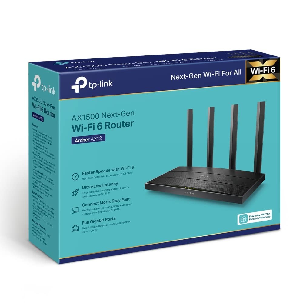 [TP-ARCHER-AX12] ROUTER TPLINK WIFI 6 AX1500 Mbps 4 PUERTOS GIGABIT DUAL BAND 4 ANTENAS