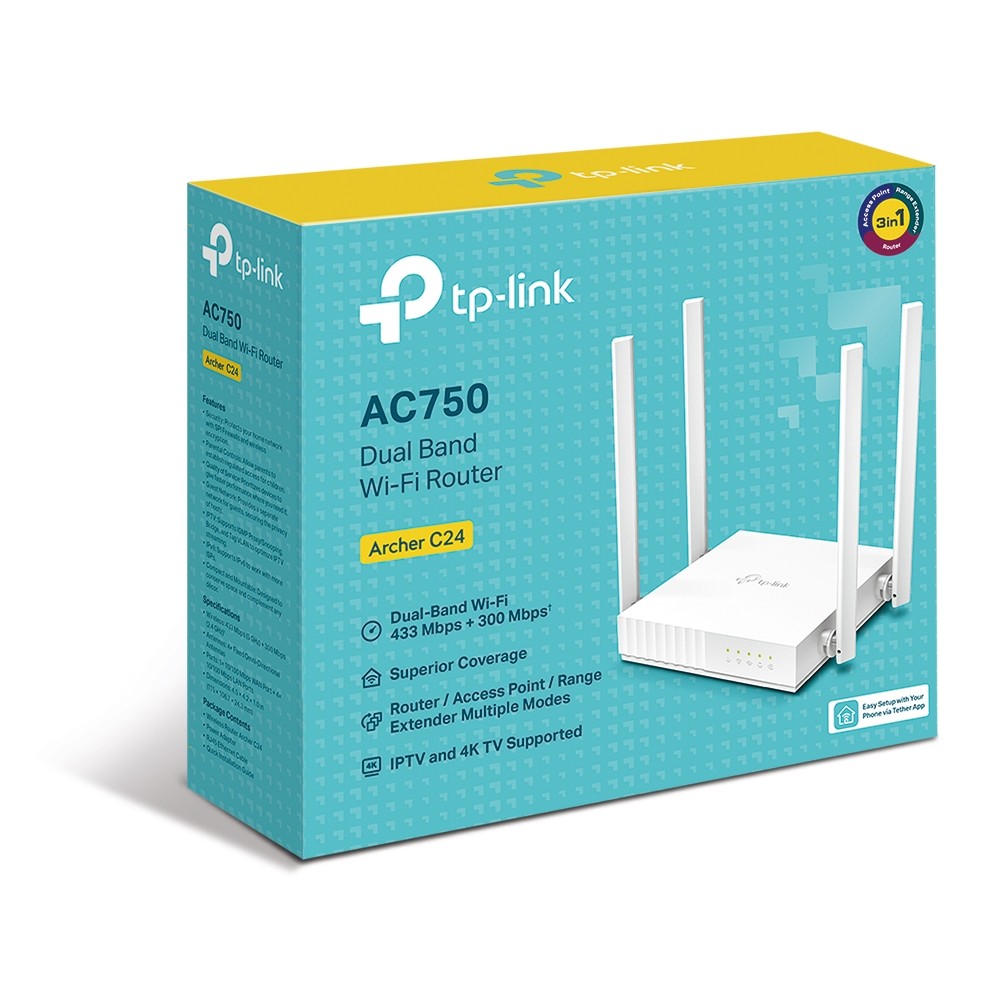 [TP-ARCHER-C24] ROUTER INALAMBRICO AC 750 MBPS DOBLE BANDA 24/5GHZ 4 ANTENAS 4 PUERTOS LAN