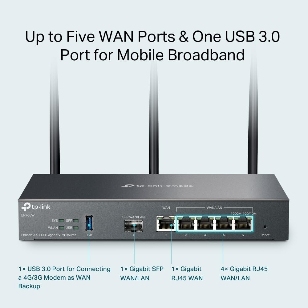 [TP-ER706W] ROUTER VPN 1 PUERTO WAN + 4 WAN/LAN GIGABITE MULTIONE 5 ANTENAS TPLINK OMADA