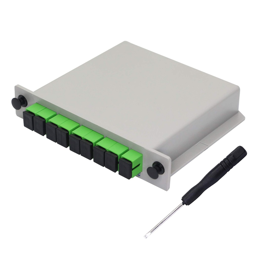 [XT-PLC1X8-AS] SPLITTER PLC 1X8 SC/APC G657A1 900µM ENTRADA COLOR BLANCO SALIDA COLORES INTERNACIONALES