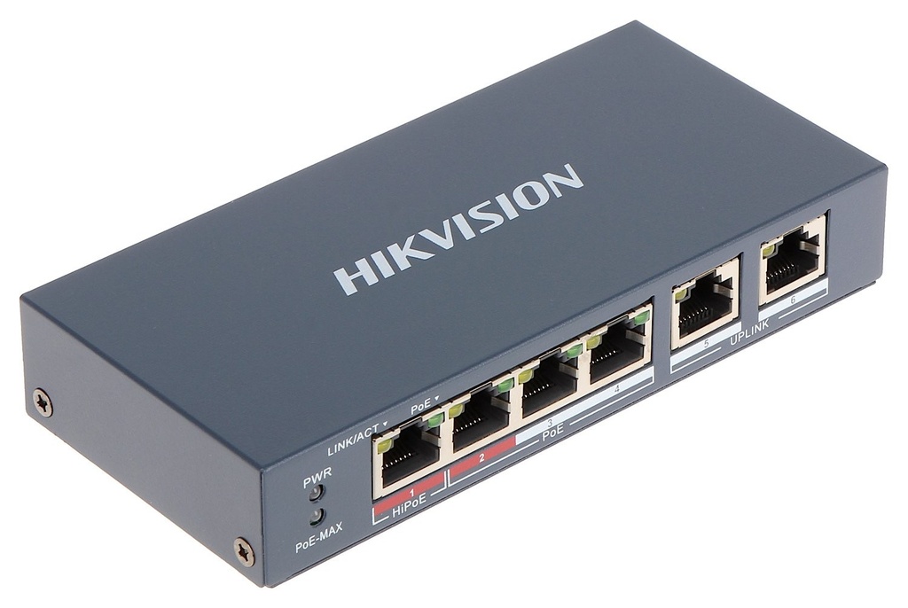 [DS-3E0106HP-E] SWITCH POE 3 CH + 1 HI-POE 10/100MB + 2 PUERTOS UPLINK