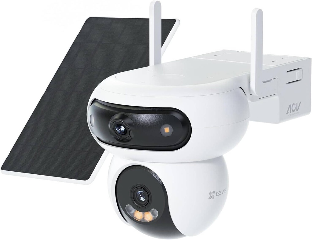[CS-HB90/SP-R100] HB90 + PANEL  CAMARA PANTILT EXTERIOR 2K + CAMARA CON MOVIMIENTO HORIZONTAL 2K A BATERIA + PANEL SOLAR