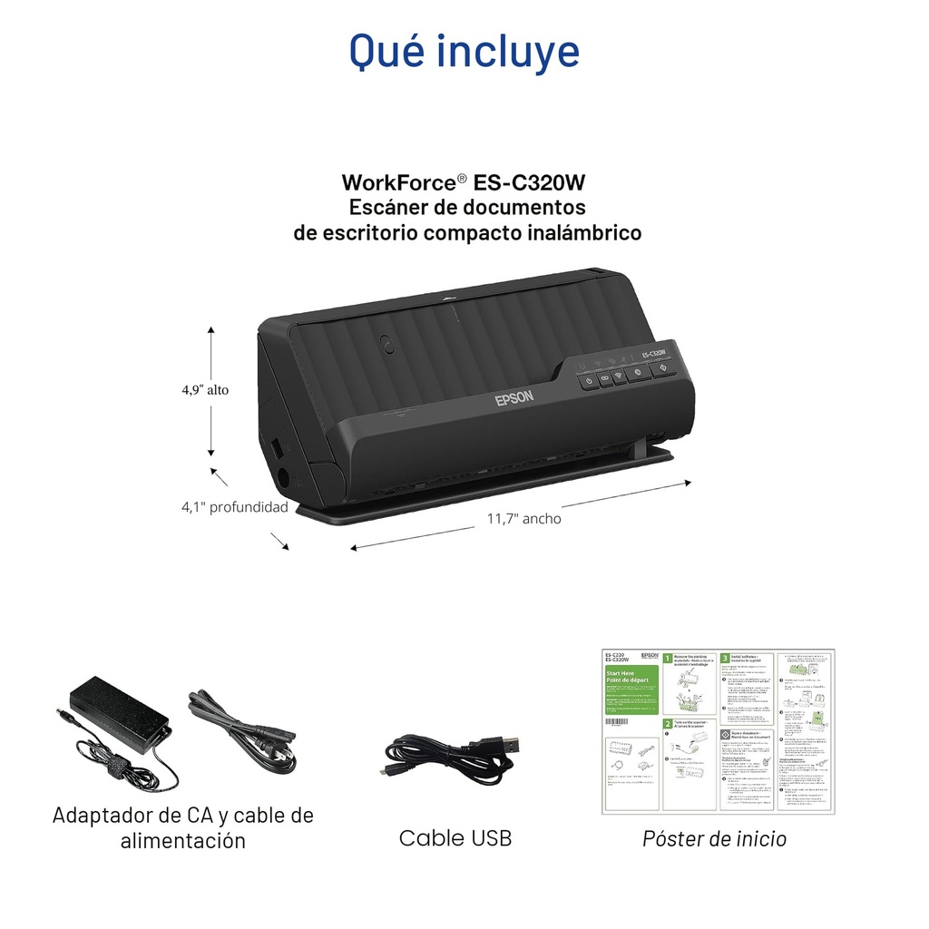 ESCANER EPSON/ES-C320W INALAMBRICO 30PPM 60IPM ADF USB B11B270201