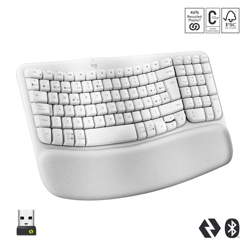 TECLADO LOGITECH ERGONOMICO WAVE KEYS CON REPOSAMANOS WIRELESS USB WHITE