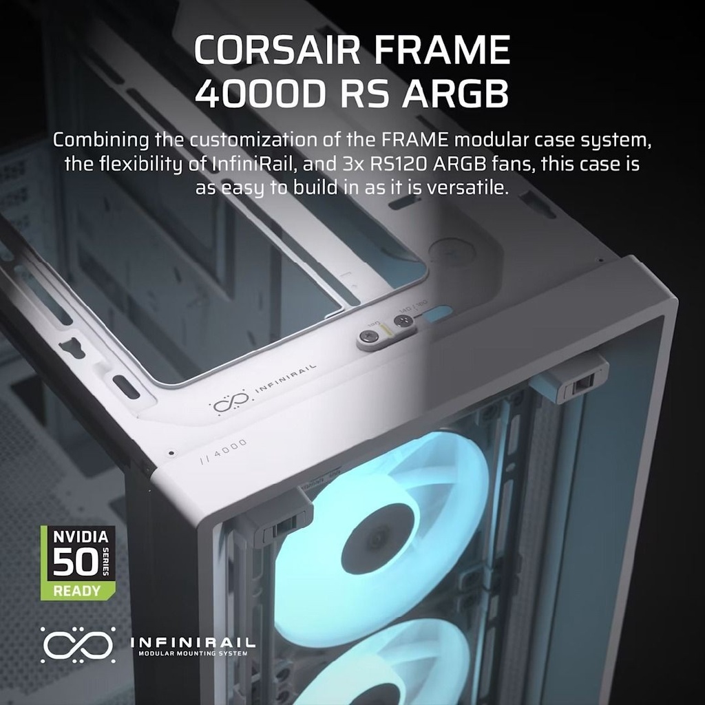 CASE CORSAIR FRAME 4000D RS ARGB Modular Mid-Tower Tempered Glass USB-C 2USB-A Blanco