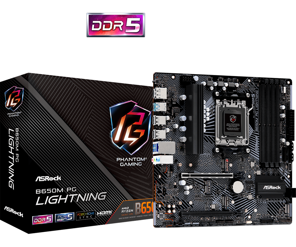 [MBOASRB650MPGLW] MBO ASROCK B650M PG LIGHTNING AM5 RYZEN 7000 4DDR5 PCIE4.0 HDMI DP 2M.2 8USB3.2 mATX