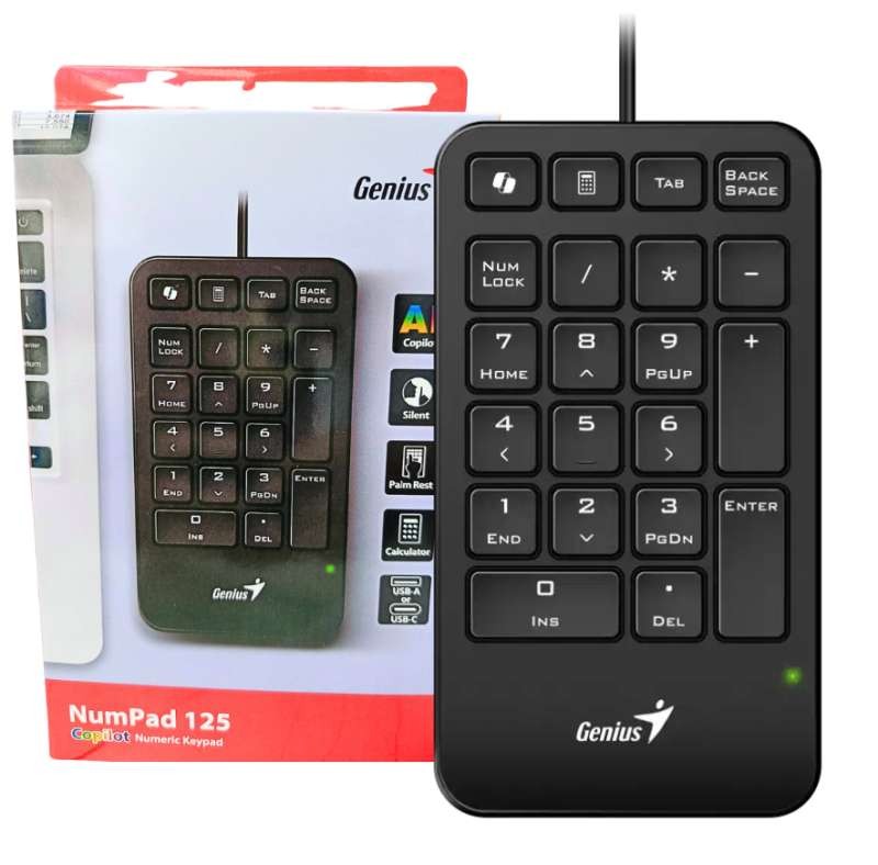 TECLADO GENIUS/NUMERICO NUMPAD 125 USB TIPO A /NEGRO /COPILOT /WIN Y  MAC