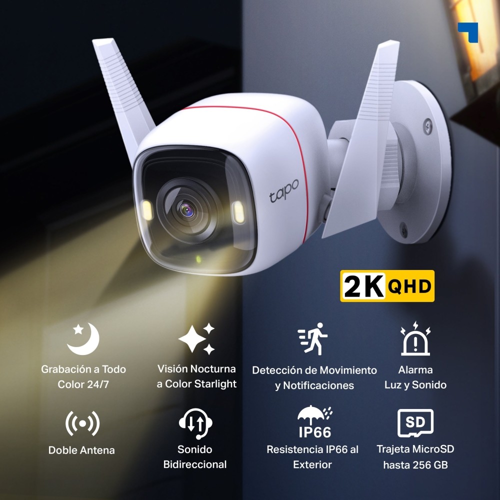 CAMARA TPLINK/TAPO C320WS /EXTERIOR / WIFI /VISION NOCTURNA A COLOR/256GB/ 2K /AUDIO BIDIRECCIONAL
