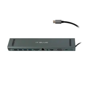 HUB USB- C CON 11 EN 1 AV VGA RJ45 SD-TF HDMI 4USB3.2 TYPE-C Gris