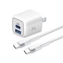 WALL CHARGER DUAL ARGOM VOLTA P40 FAST CHARGE 2 CONT. TYPE-C USB-A W-CABLE BLANCO