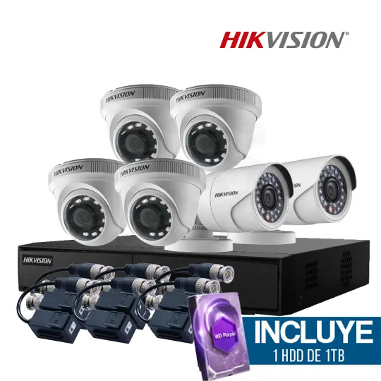 1 DS-7208HGHI-M1(C) + 2 DS-2CE16D0T-IRPF + 4 DS-2CE56D0T-IRPF + 6 DS-1H18-A + 1 HDD-1TB-DVRWD
